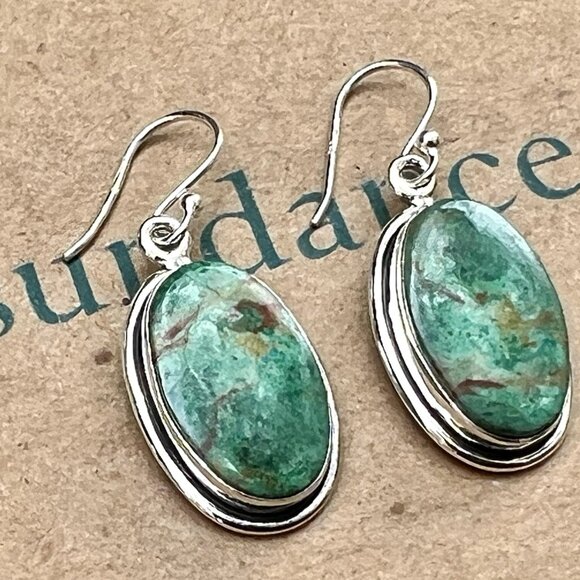 Sundance $188 NEW 1.5” Green Turquoise Sterling Silver Handmade Oval Earrings - Picture 10 of 11